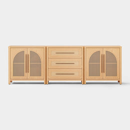 Haven Cane Oak Modular 3-Piece Media Console 94.5“W - Themodhome product image 01