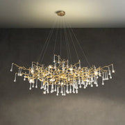 Modern Crystal Teardrop Brass Branch Chandelier For Living Room