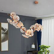 Modern Leaf Glass Flower Linear Branch Chandelier, Island Chandelier