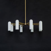 Reed Round Modern Triplex Opal Glass Chandelier