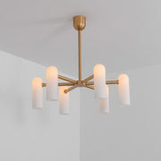 Reed Round Modern Triplex Opal Glass Chandelier