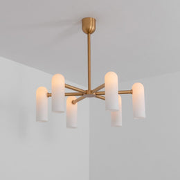 Reed Round Modern Triplex Opal Glass Chandelier