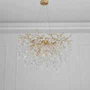 Round Gold Clear Modern Crystal Branch Chandelier