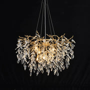 Round Gold Clear Modern Crystal Branch Chandelier