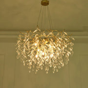 Round Gold Clear Modern Crystal Branch Chandelier