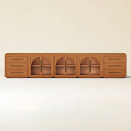 Rowan Arched Oak Modular Media Console - 3 Cabinets - Themodhome product image 01
