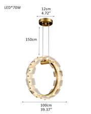 Antique Brass Ring Frame Round Halo Alabaster Modern Lighting Chandelier Wide 31