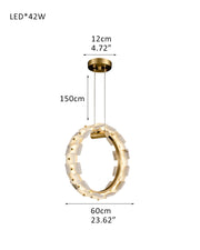 Antique Brass Ring Frame Round Halo Alabaster Modern Lighting Chandelier Wide 31