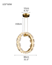 Antique Brass Ring Frame Round Halo Alabaster Modern Lighting Chandelier Wide 31