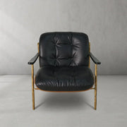 Hand-Forged Metal Black Leather Accent Chairs