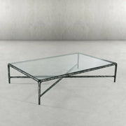 Hand-Forged Metal Rectangle Glass Coffee Table