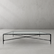 Hand-Forged Metal Rectangle Glass Coffee Table