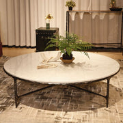 Hand-Forged Metal Marble Round Coffee Table 36