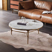 Hand-Forged Metal Marble Round Coffee Table 3 Legs 35