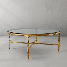 Hand-Forged Metal Glass Round Coffee Table 36