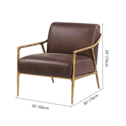 Hand-Forged Metal Brown Leather Accent Chair