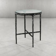 Hand-Forged Metal Glass Round Side Table 3 Leg 24