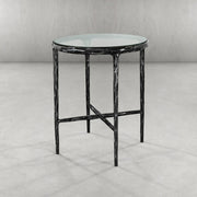 Hand-Forged Metal Glass Round Side Table 18
