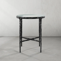 Hand-Forged Metal Glass Round Side Table 18