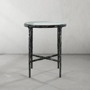 Hand-Forged Metal Glass Round Side Table 3 Leg 24