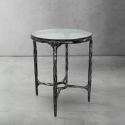 Hand-Forged Metal Glass Round Side Table 18