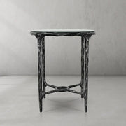 Hand-Forged Metal Glass Round Side Table 3 Leg 24