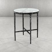 Hand-Forged Metal Round Marble Side Table 18