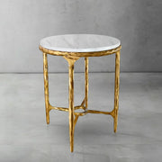 Hand-Forged Metal Round Marble Side Table 18