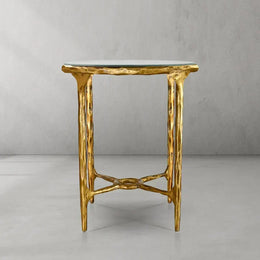 Hand-Forged Metal Glass Round Side Table 3 Leg 24
