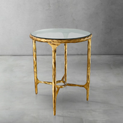 Hand-Forged Metal Glass Round Side Table 18