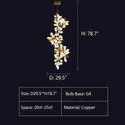 Large Branch Copper Chandelier with Grape Shape Bulbs Unique and Creative Light Fixture for Staircase/ Duplex/ High Ceiling Living Room/ Restaurant