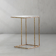 Hand-Forged Metal Marble C-Shaped Side Table