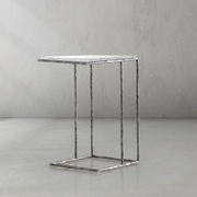 Hand-Forged Metal Marble C-Shaped Side Table