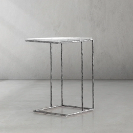 Hand-Forged Metal Marble C-Shaped Side Table
