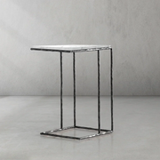 Hand-Forged Metal Marble C-Shaped Side Table