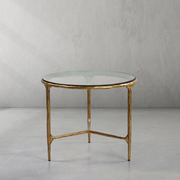 Hand-Forged Metal Glass Round Side Table 3 Leg 24