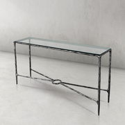 Hand-Forged Metal Rectangle Glass Console Table 60