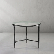 Hand-Forged Metal Glass Round Side Table 3 Leg 24