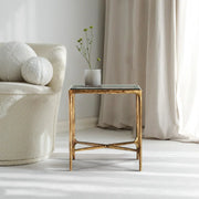 Hand-Forged Metal Glass Square Side Table 18