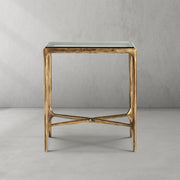Hand-Forged Metal Glass Square Side Table 18