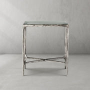 Hand-Forged Metal Glass Square Side Table 18