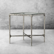 Hand-Forged Metal Glass Square Side Table 18