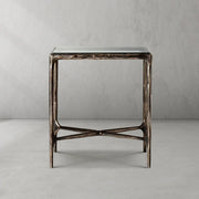 Hand-Forged Metal Glass Square Side Table 18