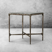 Hand-Forged Metal Glass Square Side Table 18