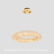 24-47 Inch Round Clear Geode Quartz Crystal Ring Pendant Light Modern Chandelier for Living Room