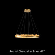 36 Inch Round Modern Chandelier Brass & Clear Geode Quartz Crystal Hanging Light