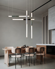 Linear Pipe Alabaster & Acrylic Pendant Light for dining room | vertically & horizontally