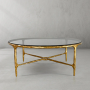 Hand-Forged Metal Glass Round Coffee Table 36
