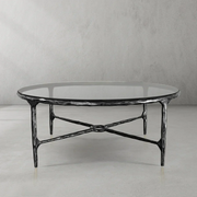 Hand-Forged Metal Glass Round Coffee Table 36